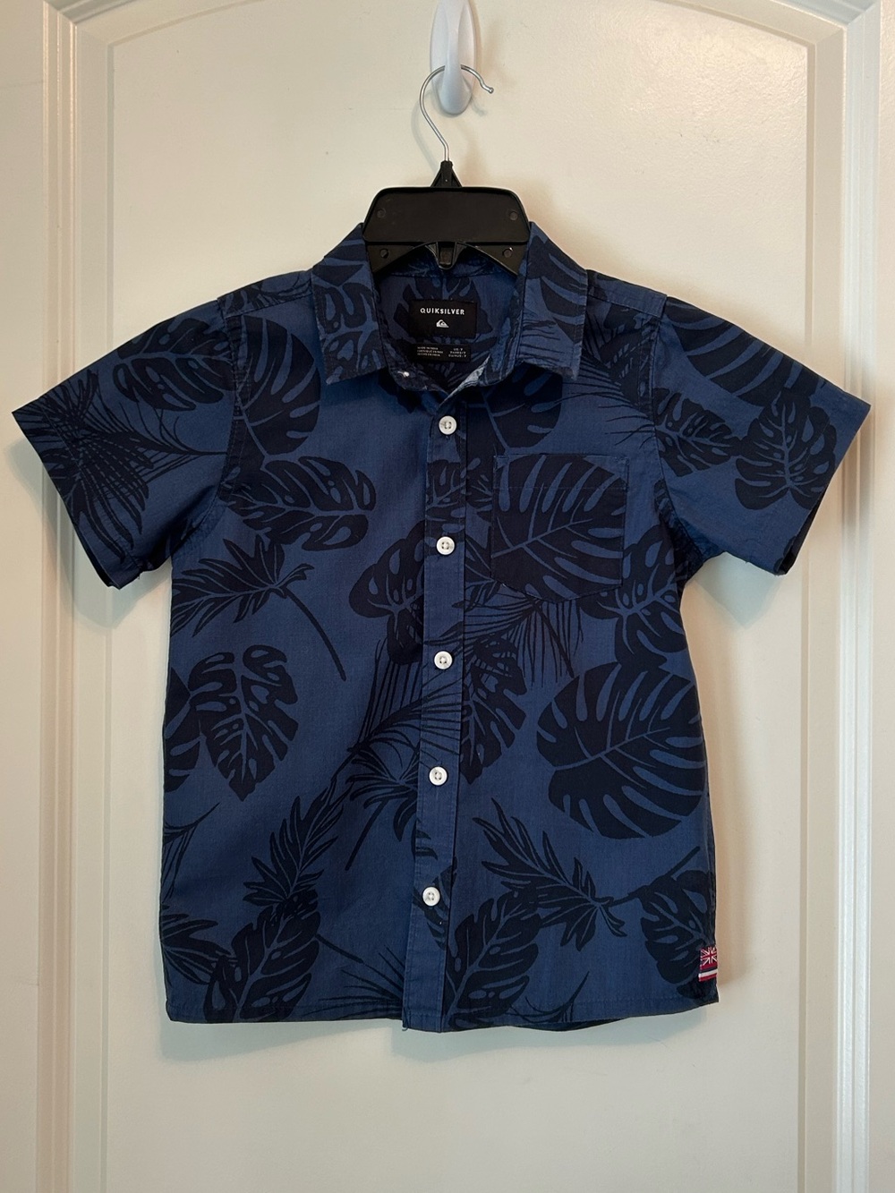 Quiksilver Kids Dark Blue on Blue Palm Leaf Print Shirt